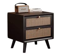 Table de Chevet Moderne de Style Chinois Contemporain en Bois Massif, Table Basse en rotin, avec Deux Grands tiroirs, idéale for la Chambre à Coucher ou Le Salon.(B,35cm(13.78inch))