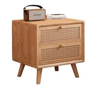 Table de Chevet Moderne de Style Chinois Contemporain en Bois Massif, Table Basse en rotin, avec Deux Grands tiroirs, idéale for la Chambre à Coucher ou Le Salon.(C,48cm(18.89inch))