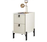 Table de chevet moderne du milieu du siècle avec 2 tiroirs de rangement et comptoir en pierre frittée, table de chevet minimaliste pour petits espaces, table d'appoint étroite blanc cassé 35 x 35 x 55
