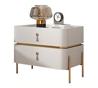 Table de chevet moderne du milieu du siècle avec pieds en métal, 2 tiroirs de rangement et table d'appoint contemporaine finition blanc pur pour salon/chambre à coucher 50 x 40 x 50 cm