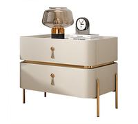 Table de chevet moderne du milieu du siècle avec pieds en métal et 2 tiroirs de rangement Table d'appoint contemporaine pour salon, chambre à coucher, table d'appoint blanc cassé, 40 x 40 x 50 cm