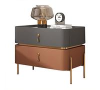 Table de chevet moderne du milieu du siècle avec pieds en métal et 2 tiroirs de rangement Table de chevet contemporaine pour salon et chambre à coucher Gris foncé + Table d'appoint marron clair 50 x