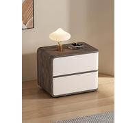 Table de Chevet Moderne du Milieu du siècle dernier avec tiroirs en Bois Massif et côté en Cuir Microfibre Beige Gauche 17,7 po L x 15,7 po L x 18,9 po H