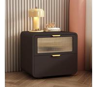 Table de chevet moderne du milieu du siècle, table d'appoint en bois avec finition en cuir synthétique, 2 tiroirs pour chambre à coucher et salon, design élégant et fonctionnel