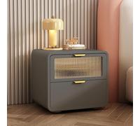 Table de chevet moderne du milieu du siècle, table d'appoint en bois avec finition en cuir synthétique, 2 tiroirs pour chambre à coucher et salon, design élégant et fonctionnel