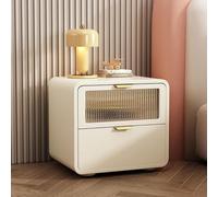 Table de chevet moderne du milieu du siècle, table d'appoint en bois avec finition en cuir synthétique, 2 tiroirs pour chambre à coucher et salon, design élégant et fonctionnel