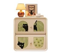 Table de Chevet Moderne du Milieu du siècle, Table d'appoint en Bois Massif avec 2 tiroirs, Table de Chevet Noire Vintage avec poignées encastrées(A,45cm(17.7inch))