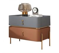 Table de chevet moderne du milieu du siècle | Table de chevet avec pieds en métal et 2 tiroirs de rangement | Table d'appoint contemporaine pour salon, chambre à coucher, gris bleu + marron clair, 45