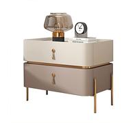 Table de chevet moderne du milieu du siècle, table de chevet avec pieds en métal et 2 tiroirs de rangement, table d'appoint contemporaine pour salon, chambre à coucher, beige + abricot clair, 50 x 40