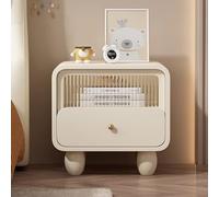 Table de chevet moderne du milieu du siècle - Table de chevet en cuir synthétique avec tiroir en verre trempé, armoire de rangement chic pour chambre à coucher et petits espaces, 50 x 40 x 48 cm