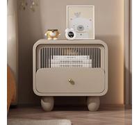 Table de chevet moderne du milieu du siècle, table de chevet en cuir synthétique avec tiroir en verre trempé, table d'appoint élégante et armoire de rangement pour petites chambres, kaki 40 x 40 x 48