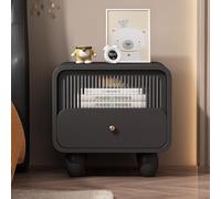 Table de chevet moderne du milieu du siècle - Table de chevet en cuir synthétique noir avec tiroir en verre trempé, table d'appoint élégante et armoire de rangement pour petites chambres, 40 x 40 x 48