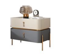 Table De Chevet Moderne du Milieu du Siècle|Table De Chevet Home Decor avec Pieds en Métal Et 2 Tiroirs De Rangement |Table D’appoint Contem, Beige+Grey Blue, 40x40x50cm(15.7x15.7x19.6in)