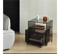 Table de chevet moderne en acrylique gris avec 1 tiroir et poulies - Table de chevet minimaliste de luxe pour chambre à coucher, style nordique transparent