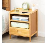Table de chevet moderne en bambou avec tiroirs et armoire de rangement pour petit espace, chambre à coucher, table de chevet moderne pour salon, petite table de nuit debout (bois, 36 x 31 x 45 cm)