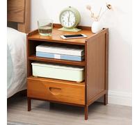 Table de chevet moderne en bambou avec tiroirs et armoire de rangement pour petit espace, chambre à coucher, table de chevet moderne pour salon, petite table de nuit debout (noyer, 36 x 31 x 45 cm)