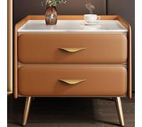 Table de chevet moderne en bois avec deux tiroirs et pieds en métal pour décoration de chambre à coucher ou salon (orange, 50 cm)
