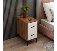 Table de Chevet Moderne en Bois avec Station de Charge 2 tiroirs Lumière LED Petite Table de Chevet pour l’économie BSpace et l’Assemblage Facile