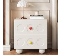 Table de chevet moderne en bois massif avec 2 tiroirs pour chambre à coucher, salon, bureau - Blanc - 40 x 40 x 48 cm - Design rond