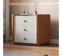 Table de chevet moderne en bois massif avec 3 tiroirs, table de nuit élégante pour chambre à coucher et salon, armoire de rangement compacte, orange (50 x 40 x 55 cm)