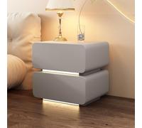 Table de chevet moderne en bois massif avec capteurs de lumières LED, table de chevet intelligente avec tiroirs en cuir microfibre pour chambre à coucher et salon