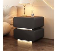 Table de chevet moderne en bois massif avec capteurs LED et 2 tiroirs, accents en cuir microfibre, idéale pour chambre à coucher ou salon