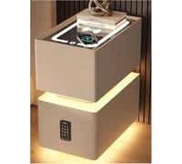 Table de chevet moderne en bois massif avec station de charge, verrouillage par mot de passe et lumière LED - Mini table d'extrémité pré-assemblée pour chambre à coucher - Beige (Taille : 35 cm)
