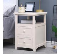 Table de chevet moderne en bois massif blanc avec deux tiroirs de rangement étroite, mini table de nuit étroite pour chambre à coucher et salon, mobilier élégant et fonctionnel