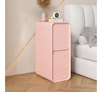 Table de chevet moderne en similicuir rose avec armoire de rangement fine avec 2 tiroirs pour chambre à coucher, salon ou côté canapé (20 cm)