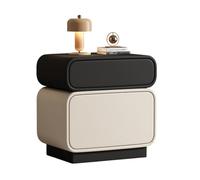 Table de Chevet Moderne et créative avec poignées dissimulées et 2 tiroirs, revêtement en Cuir Microfibre, Style Mid-Century, idéale pour la Chambre, Le Salon ou Le Dressing.(Black-A,40x40x50cm)