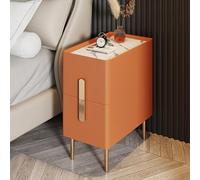 Table de chevet moderne et mince avec 2 étagères et jambes en métal, table de chevet élégante en cuir PU pour espaces étroits dans les chambres Orange Armoire de rangement d'accents (25 x 40 x 50 cm)