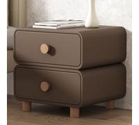 Table de chevet moderne et minimaliste à 2 tiroirs en bois massif avec coins arrondis, armoire de rangement élégante en cuir pour salon et chambre à coucher, table d'appoint compacte pour café et