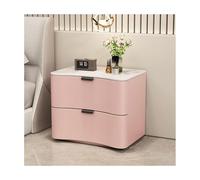 Table de chevet moderne et minimaliste en bois massif et cuir microfibre avec dessus en faux marbre et 2 tiroirs de style crème pour chambre à coucher (rose, 40 x 40 x 48 cm)