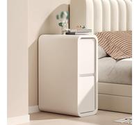 Table de chevet moderne étroite minimaliste à 2 tiroirs de rangement cachés avec dessus en cuir pour petit espace, chambre à coucher et salon (30 x 40 cm)