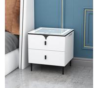 Table de chevet moderne intelligente à LED avec 2 tiroirs, chargement USB et sans fil, meuble de chambre à coucher multifonctionnel, gris, 50 cm, parfaite pour les maisons contemporaines