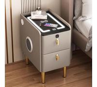 Table de Chevet Moderne Meuble de Nuit avec Serrure Empreinte Digitale Charge Sans Fil Enceinte Bluetooth 5.0 Lumière 3 Couleurs 2 Ports USB 2 Tiroirs C,50 * 40 * 48cm