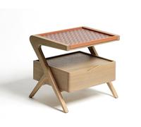Table de chevet moderne Mi en bois d'orme massif avec plateau tissé amovible, design en forme de Z, 45 x 35,1 x 55,1 cm, table de chevet du milieu du siècle avec tiroir de rangement