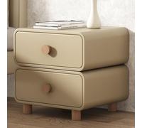 Table de chevet moderne minimaliste en bois massif à 2 tiroirs avec coins arrondis et design en cuir pour chambre à coucher et salon, armoire de rangement élégante en couleur thé au lait