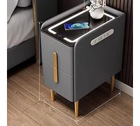 Table de chevet moderne noire avec chargement sans fil et lumières LED - Table d'appoint élégante à 2 tiroirs pour chambre à coucher et salon, table d'appoint avec ports USB pour plus de commodité