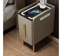 Table de chevet moderne noire avec station de charge sans fil, lumières LED, 2 tiroirs, table d'appoint élégante pour chambre à coucher et salon, couleur B, solution parfaite pour table d'appoint.