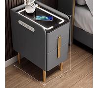 Table de chevet moderne noire avec station de charge sans fil, lumières LED, 2 tiroirs, table d'appoint fonctionnelle pour chambre à coucher et salon, table d'appoint fonctionnelle avec ports USB