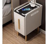 Table de chevet moderne noire avec station de charge sans fil, lumières LED et 2 tiroirs, table d'appoint élégante pour chambre à coucher et salon, une solution parfaite pour table d'appoint