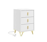 Table de chevet moderne - SOBUY - Blanc - 3 tiroirs spacieux - Module d'alimentation intégré - 2 prises électriques