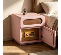 Table de chevet moderne style milieu du siècle avec coffre-fort dissimulé | Tables d'appoint en bois avec serrure à code pour chambre ou salon(Pink,50*40*50cm)