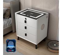 Table de chevet moderne USB avec verrouillage d'empreintes digitales, lumières LED, chargement sans fil et haut-parleur, armoire de chevet en bois massif pour chambre intelligente (blanc, 50 cm)