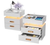 Table de Chevet Moderne - VIVOLILV - Blanc - 2 tiroirs avec lumières LED