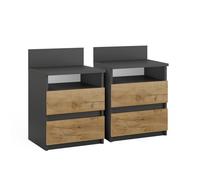 Table de chevet Monty, Lot de 2, Anthracite/Chêne de force doré, Vicco