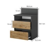Vicco Table de Chevet Monty, Anthracite/chêne doré, Lot de 2, pour Le Rangement des Objets du Quotidien dans la Chambre à Coucher