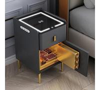 Table de chevet multifonction avec coffre-fort invisible, station de charge sans fil, lumières LED, chargement USB, table d'appoint intelligente pour chambre, salon, bureau