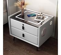 Table de chevet multifonctionnelle avec chargement sans fil, lumières LED et serrure à empreintes digitales, table d'appoint moderne avec tiroirs pour chambre à coucher